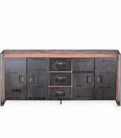 Bahut bois de bateau & métal 4 portes SAMBA