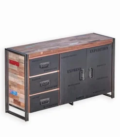 Bahut bois de bateau & métal 2 portes SAMBA