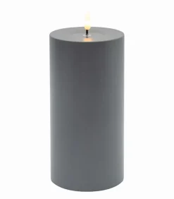Bougie LED cylindrique plastique gris H 20 cm