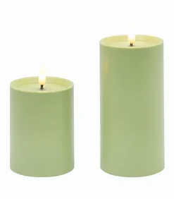 Bougie LED cylindrique plastique vert / Set de 2