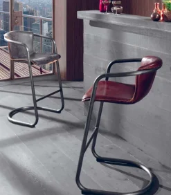 Chaise de bar métal et cuir CLARK