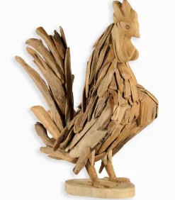 Coq en teck sur socle