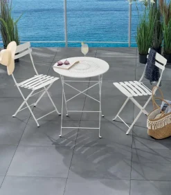 Ensemble pliant table jardin ronde + 2 chaises de jardin HOLI