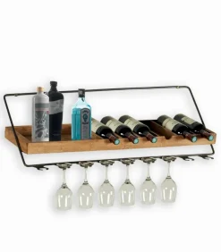Etagère à vin murale en bois avec range-verres