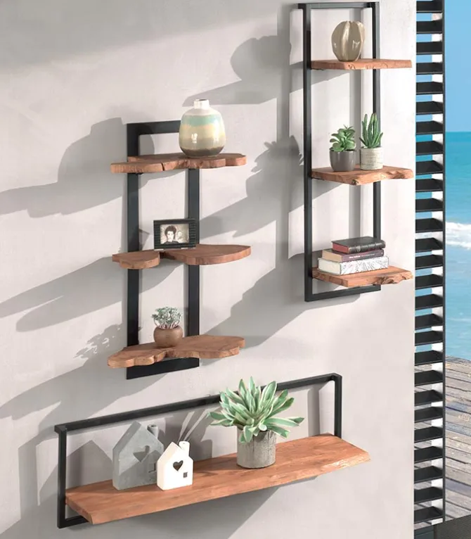 Etagère murale longue NAURU en teck et métal