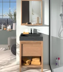 Meuble chêne 1 tiroir avec vasque en pierre – STONE