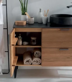 Meuble chêne plan et vasque en pierre – STONE