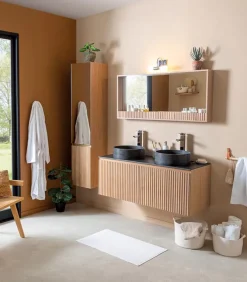 Meuble salle de bain murale double vasque pierre – STONE