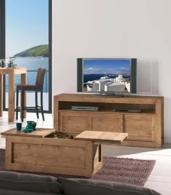 Meuble TV pin massif 3 portes coulissantes MOVING