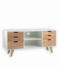 Meuble TV RICK en bois teinté blanc