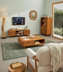 Meuble TV teck massif CARAWA 2 portes