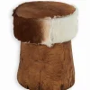 Pouf teck & peau NATURE