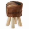 Pouf teck et peau GREENFIELD