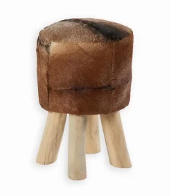 Pouf teck et peau GREENFIELD
