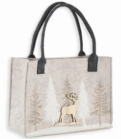 Sac feutrine beige sapins blancs