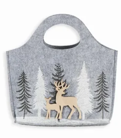 Sac feutrine grise sapins et cerfs