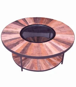 Table basse bois de bateau BADU double plateau Ø 100 cm