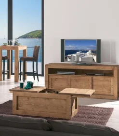Table basse pin massif ciré coffre MOVING
