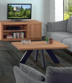 Table basse pin massif pieds métal HJALMER
