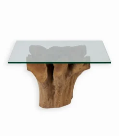 Table basse teck massif SUBARA plateau en verre