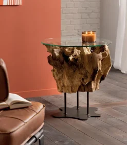 Table basse teck racine pied métal SERAM