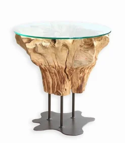 Table basse teck racine pied métal SERAM