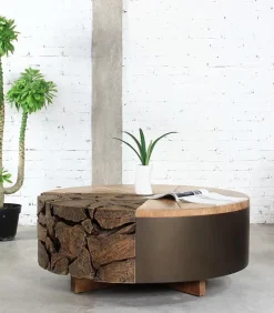 Table basse teck recyclé Ø 80 cm RAJA