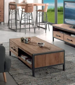 Table basse teck recyclé et fer vieilli BROWTON