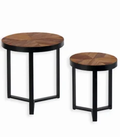 Table basse teck recyclé ronde gigogne RAMA