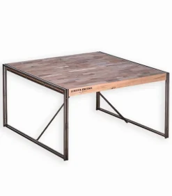 Table carrée bois de bateau et métal SAMBA