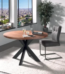 Table ronde teck & métal MALAY