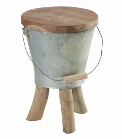 Tabouret teck & métal SEAU