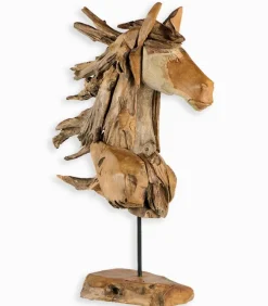 Tête de cheval teck sur socle